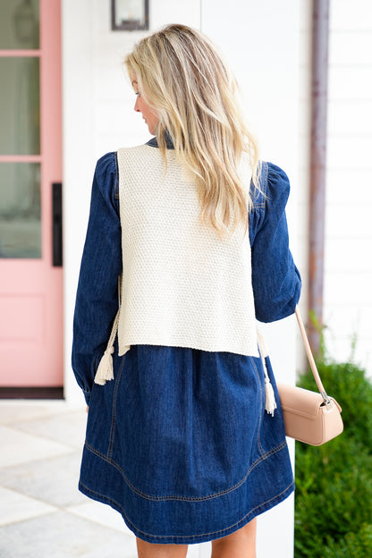 Crochet Granny Square Vest with Side Tie Tassels - Freckled Poppy