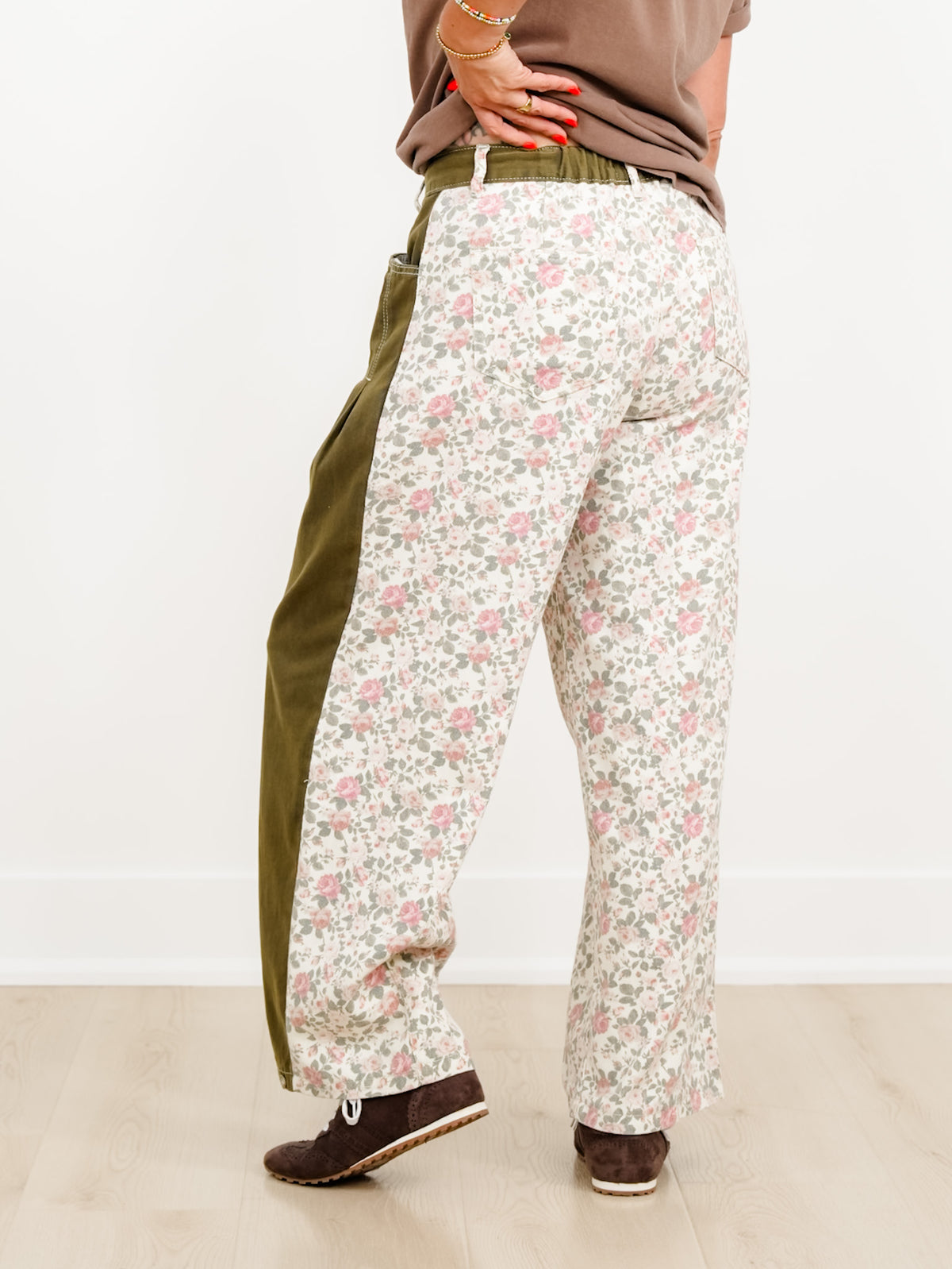 POL Floral Color Block Pants with Pleated Pockets - Freckled Poppy