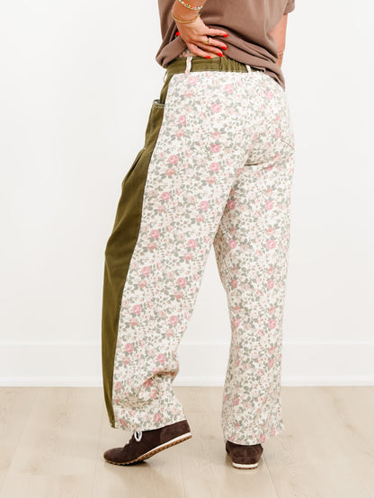 POL Floral Color Block Pants with Pleated Pockets - Freckled Poppy