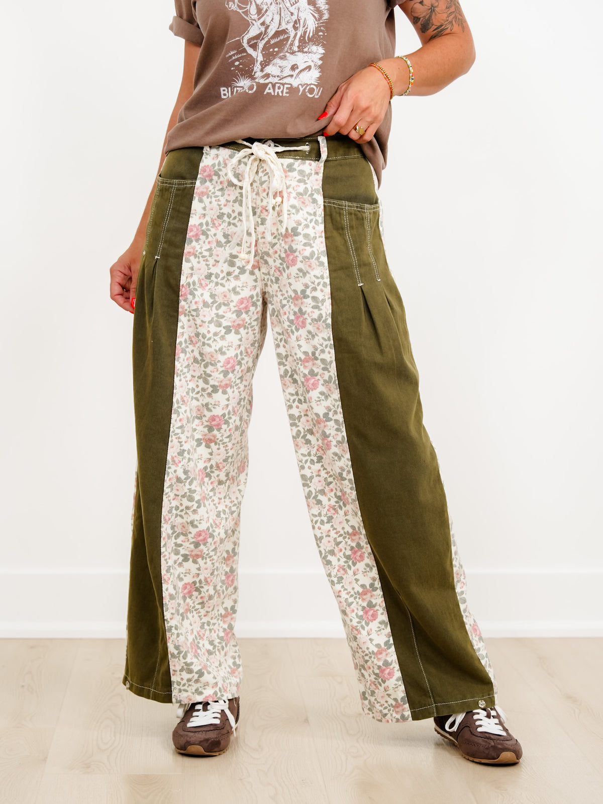 POL Floral Color Block Pants with Pleated Pockets - Freckled Poppy