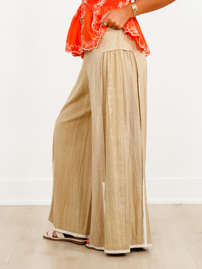 POL Gauze Elastic Waist Wide Leg Pants - Freckled Poppy