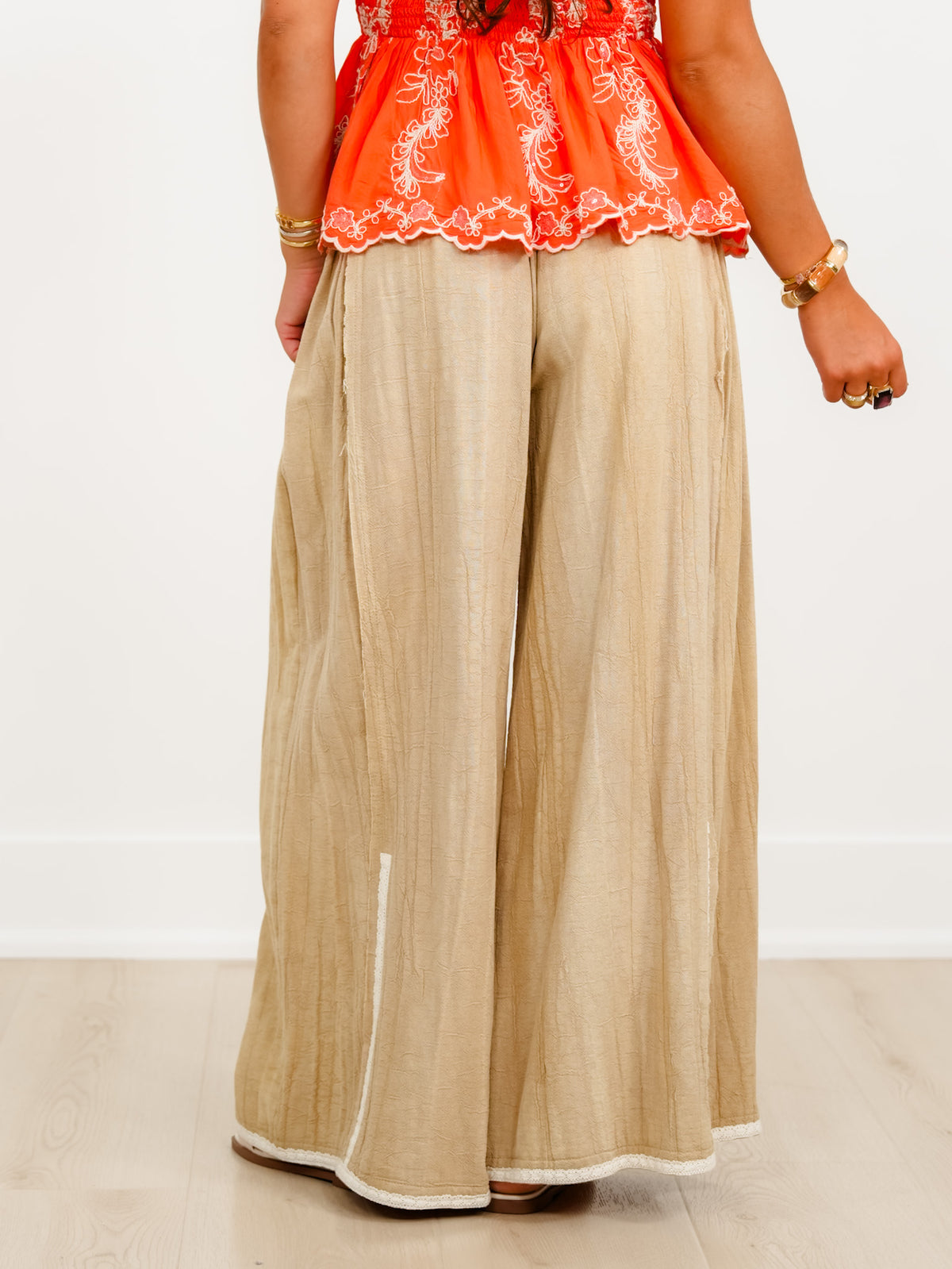POL Gauze Elastic Waist Wide Leg Pants - Freckled Poppy