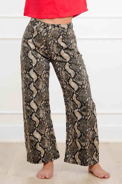 Snake Print Wide Leg Barrel Cropped Pants - Freckled Poppy