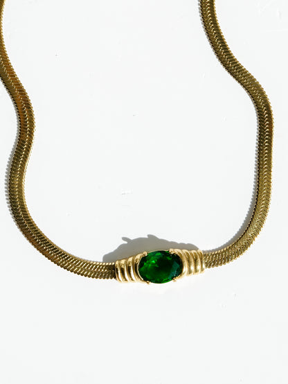 The Paloma Gold Herringbone Snake Chain Necklace With Crystal
