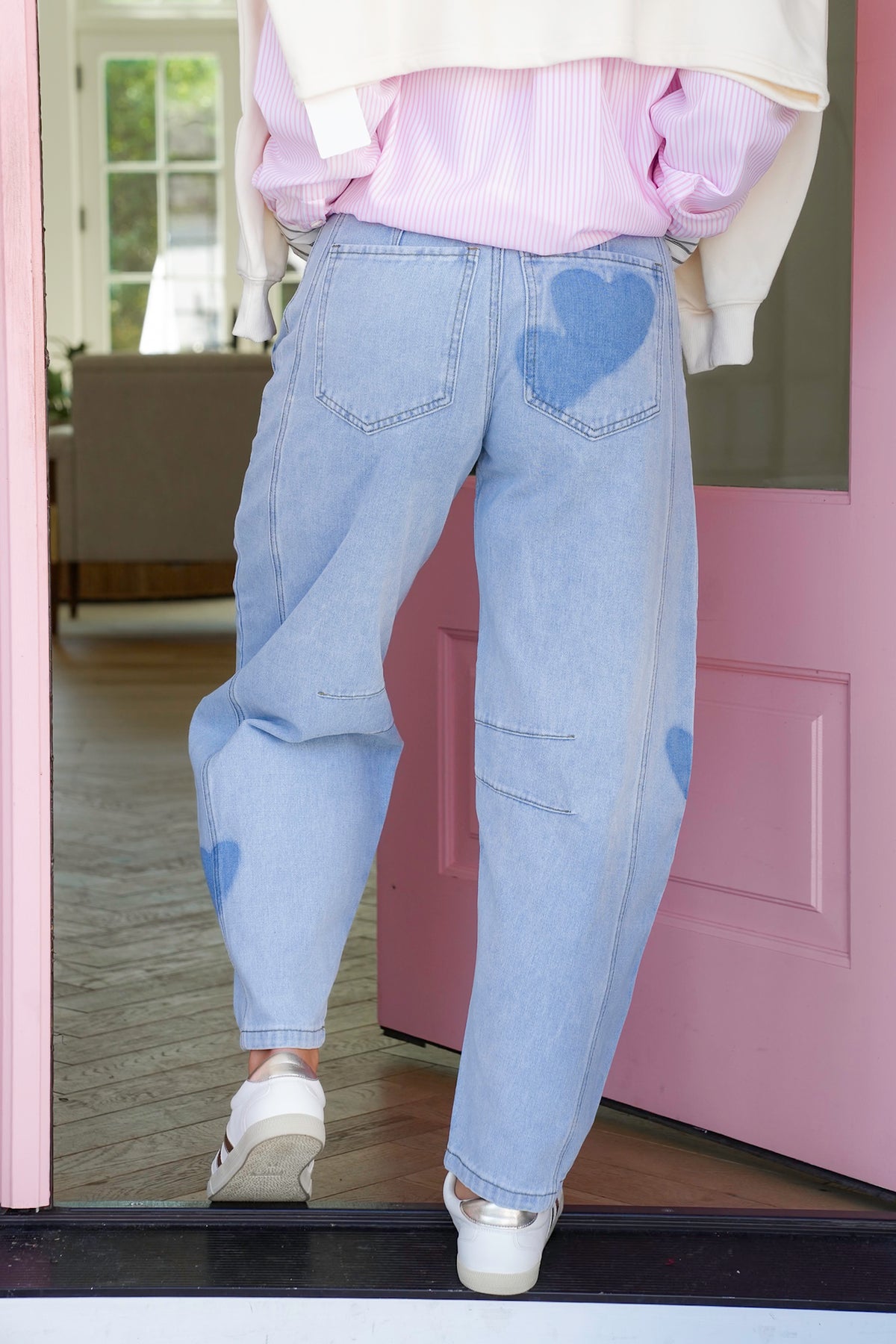 Light Wash Barrel Jeans with Hearts - Freckled Poppy