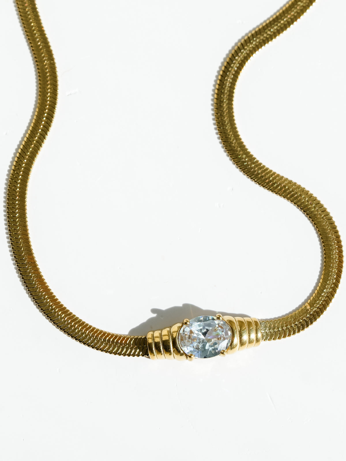 The Paloma Gold Herringbone Snake Chain Necklace With Crystal