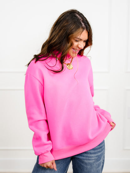 Plus/Reg Solid Long Sleeve Mock Neck Pullover Sweatshirt - Freckled Poppy