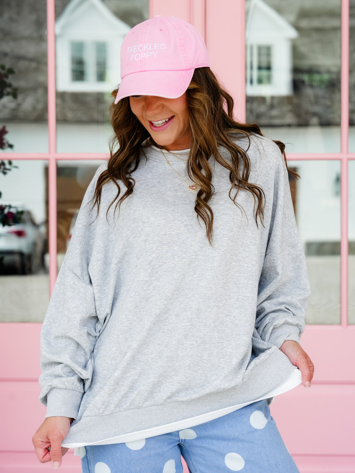 Solid Long Sleeve Crew Neck Layered Look Sweatshirt - Freckled Poppy