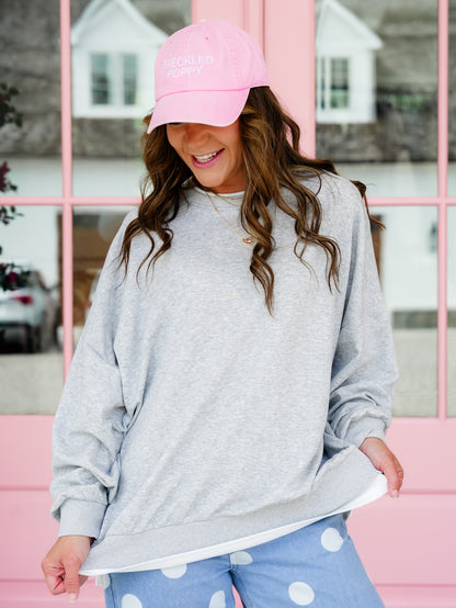 Solid Long Sleeve Crew Neck Layered Look Sweatshirt - Freckled Poppy