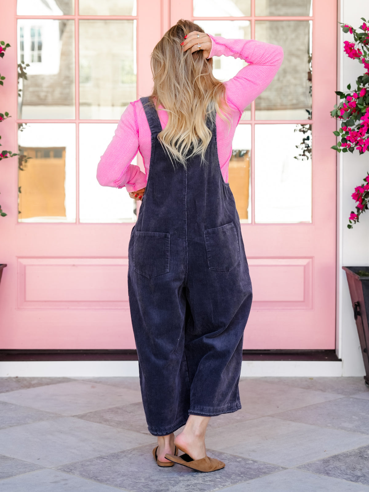Flower Patchwork Washed Corduroy Wide Leg Overalls - Freckled Poppy
