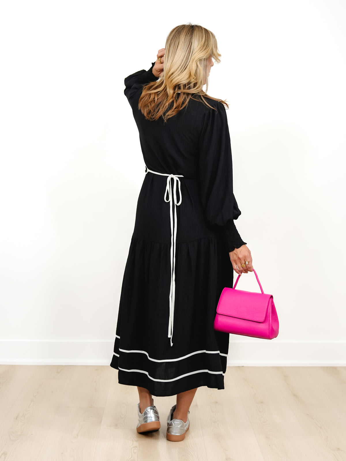 Plus/Reg Long Sleeve Midi Dress with Floral Embroidery - Freckled Poppy