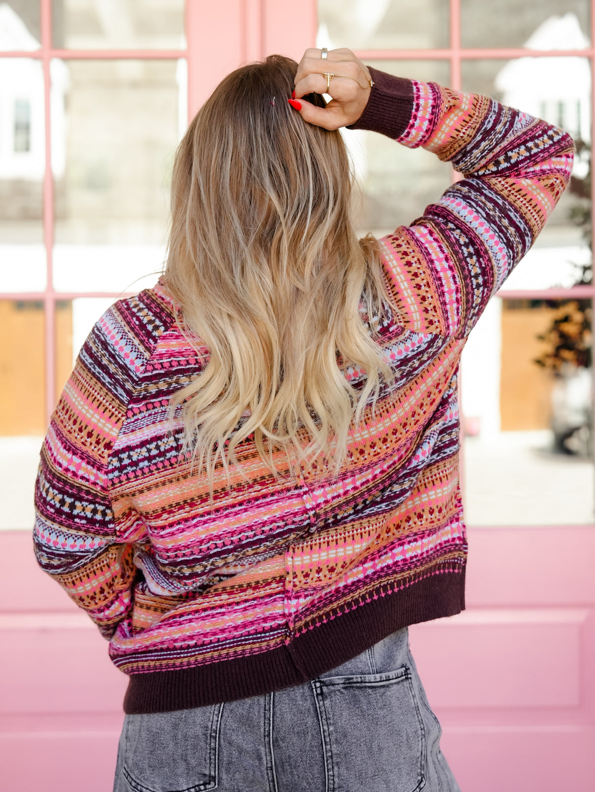 Multi Color Knit Long Sleeve Mock Neck Sweater - Freckled Poppy
