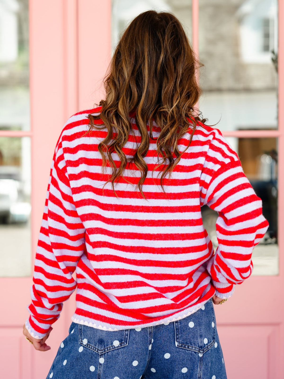 Stripe Long Sleeve Pullover Sweater with Crochet Trim - Freckled Poppy