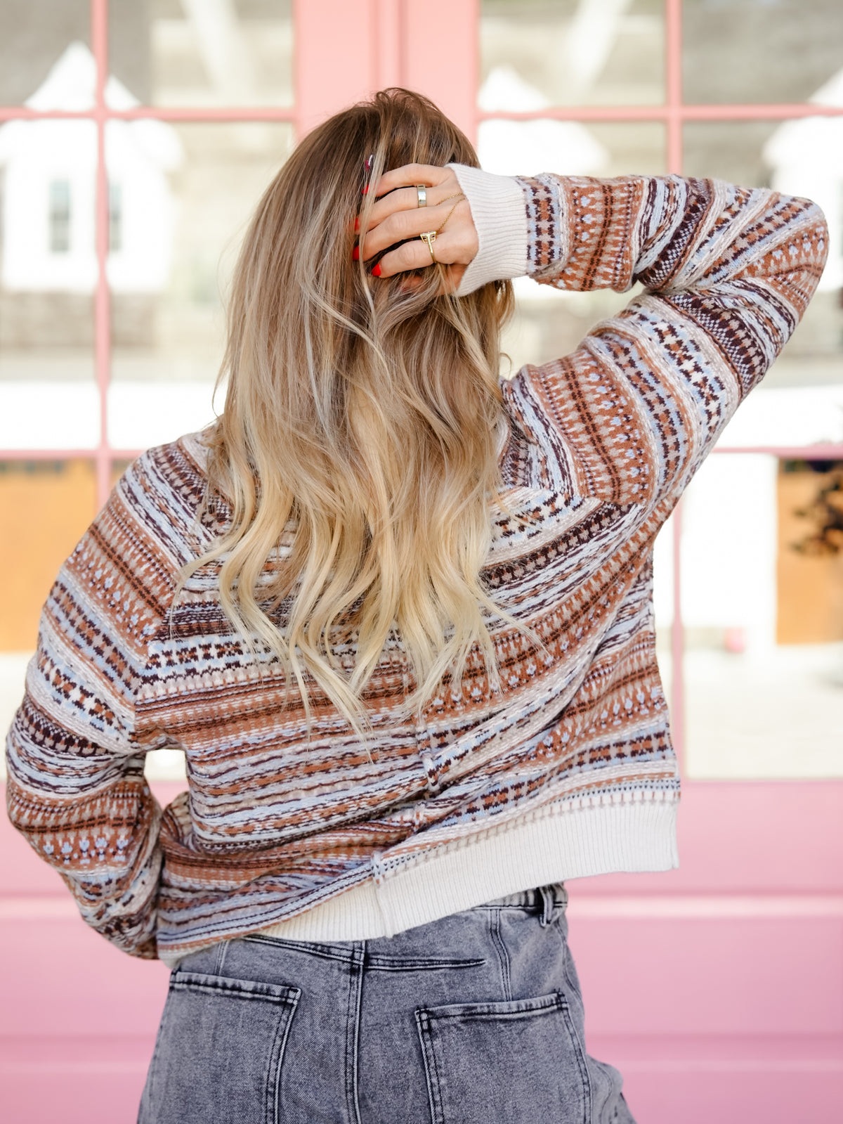 Multi Color Knit Long Sleeve Mock Neck Sweater - Freckled Poppy