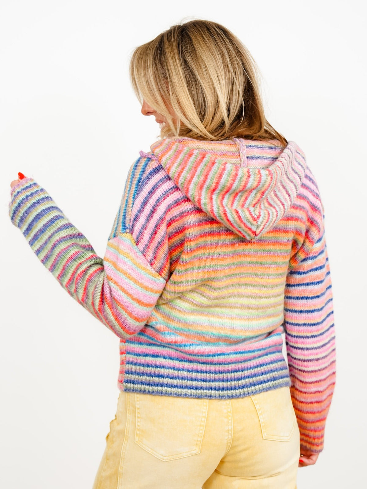 Restock! Rainbow Striped Long Sleeve Zip-Up Hooded Sweater - Freckled Poppy