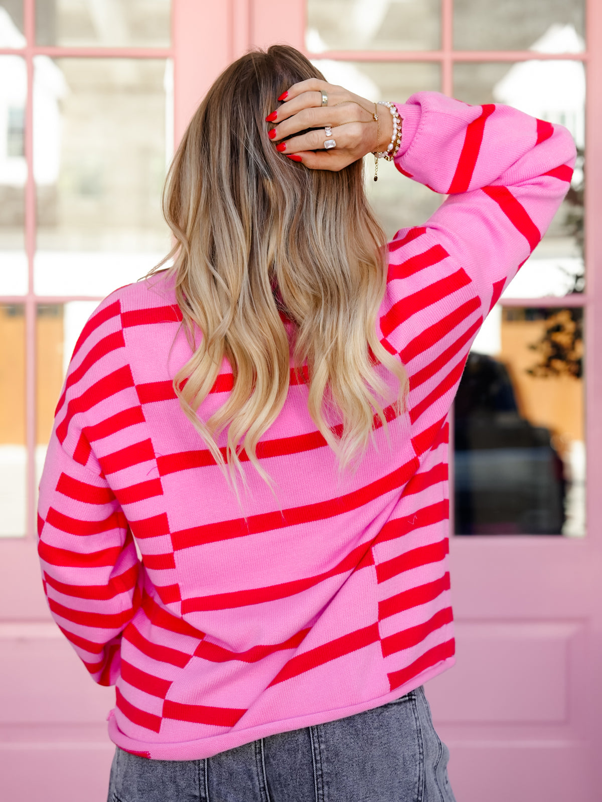 Color Block Stripe Long Sleeve Sweater - Freckled Poppy