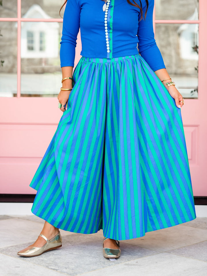 Stripe Elastic Waist Extra Wide Leg Gaucho Pants - Freckled Poppy