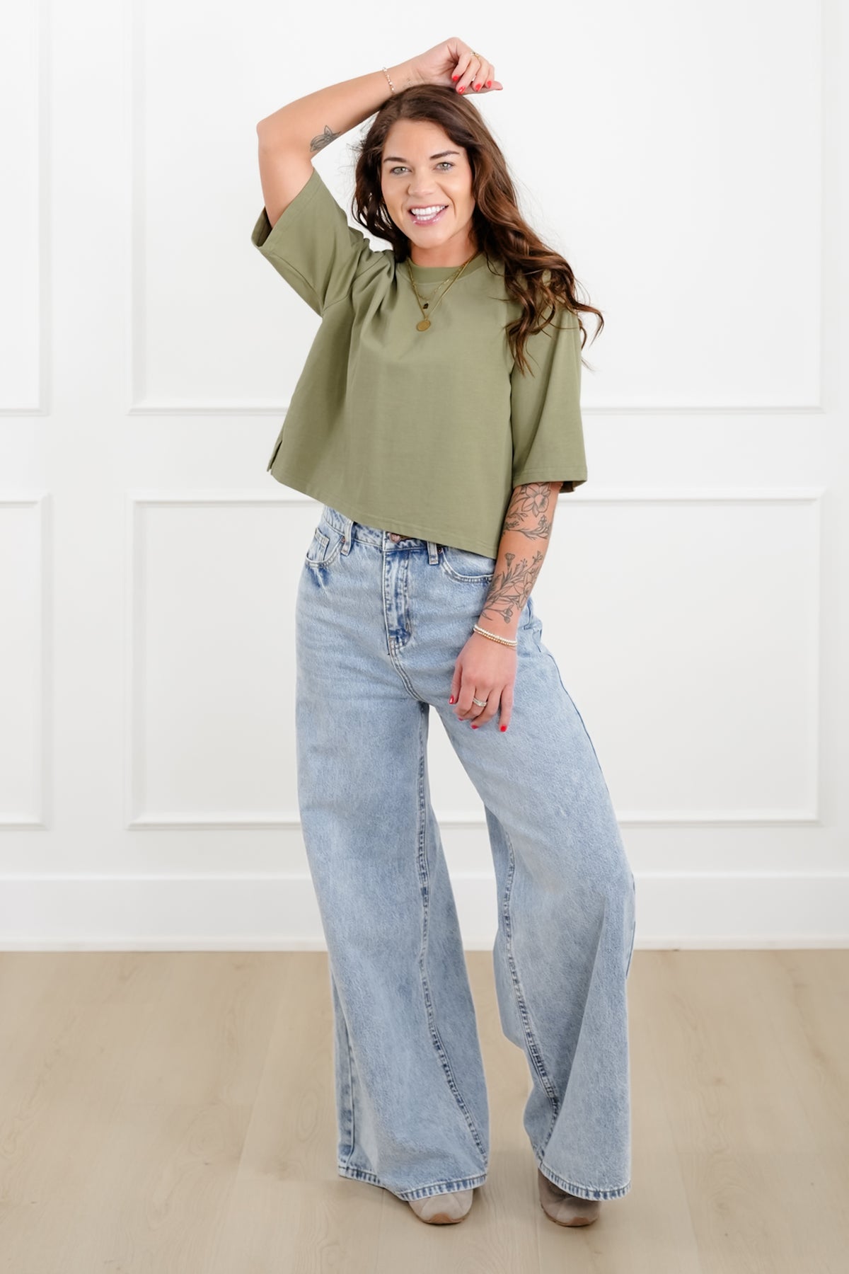 Plus/Reg "The Marlow" Nico Threads Short Sleeve Crew Neck Top - Freckled Poppy