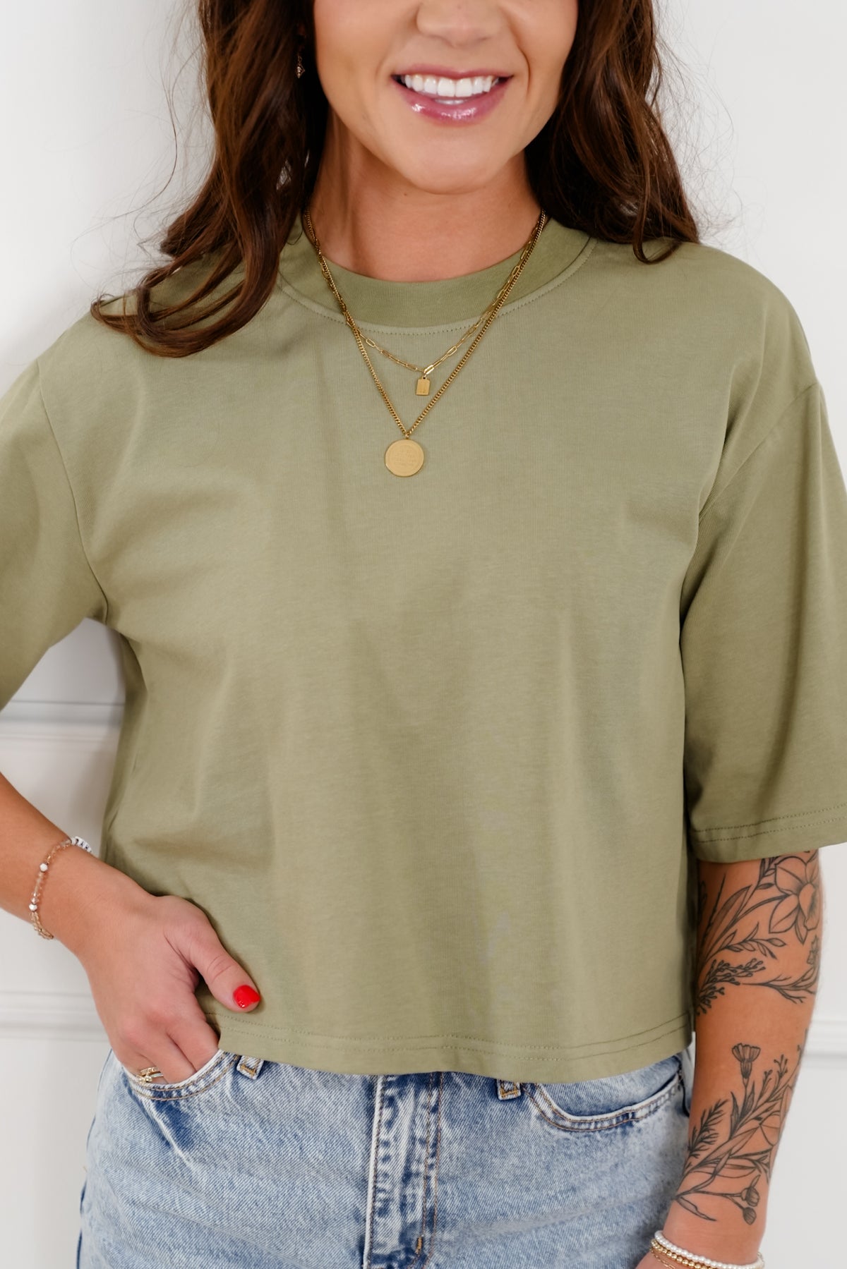 Plus/Reg "The Marlow" Nico Threads Short Sleeve Crew Neck Top - Freckled Poppy