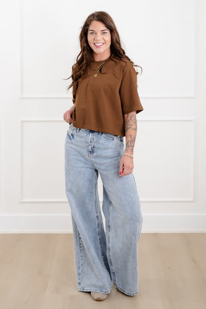 Plus/Reg "The Marlow" Nico Threads Solid Short Sleeve Crew Neck Top - Freckled Poppy