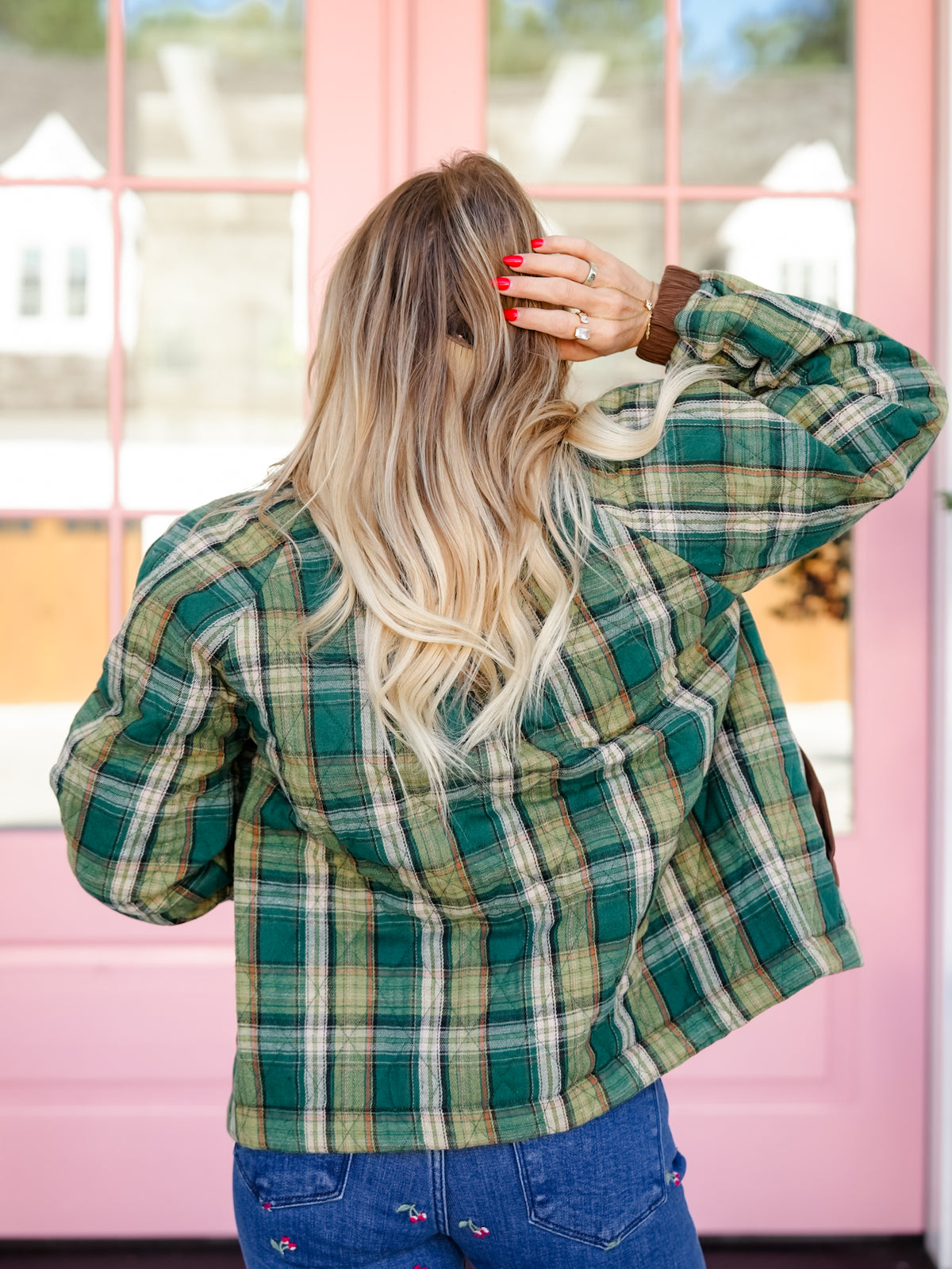 Quilted Plaid Long Sleeve Button Down Jacket - Freckled Poppy