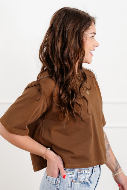 Plus/Reg "The Marlow" Nico Threads Solid Short Sleeve Crew Neck Top - Freckled Poppy