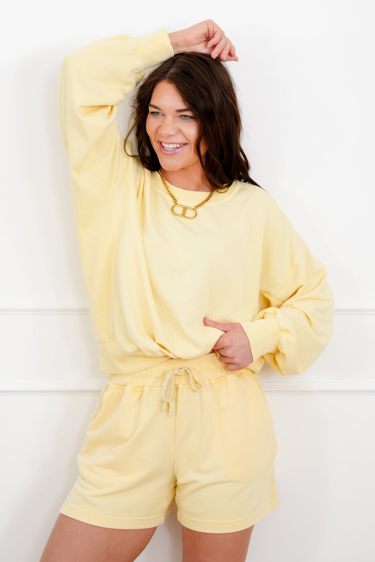 Yellow Long Sleeve Pullover Top and Short Set - Freckled Poppy