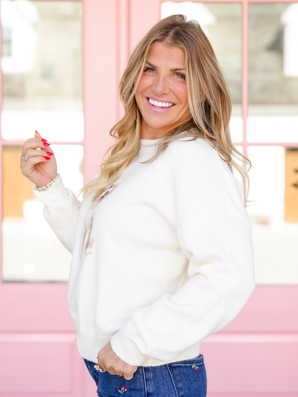 Ivory Long Sleeve Cockapoo Pullover Sweater