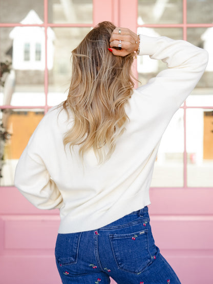 Ivory Long Sleeve Cockapoo Pullover Sweater