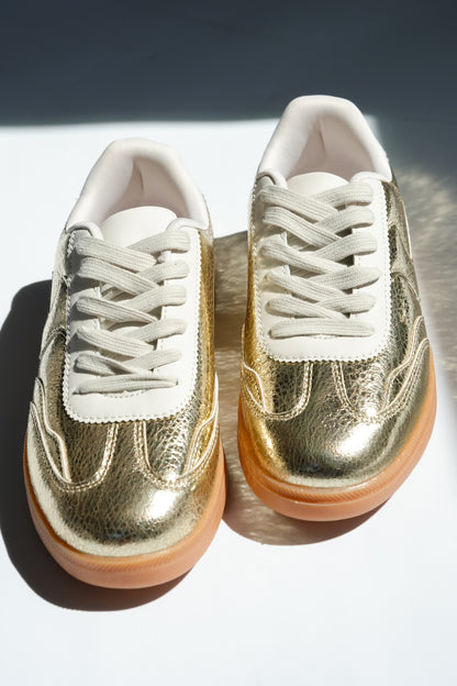 Metallic Cracked Vegan Leather Low Top Sneaker - Freckled Poppy