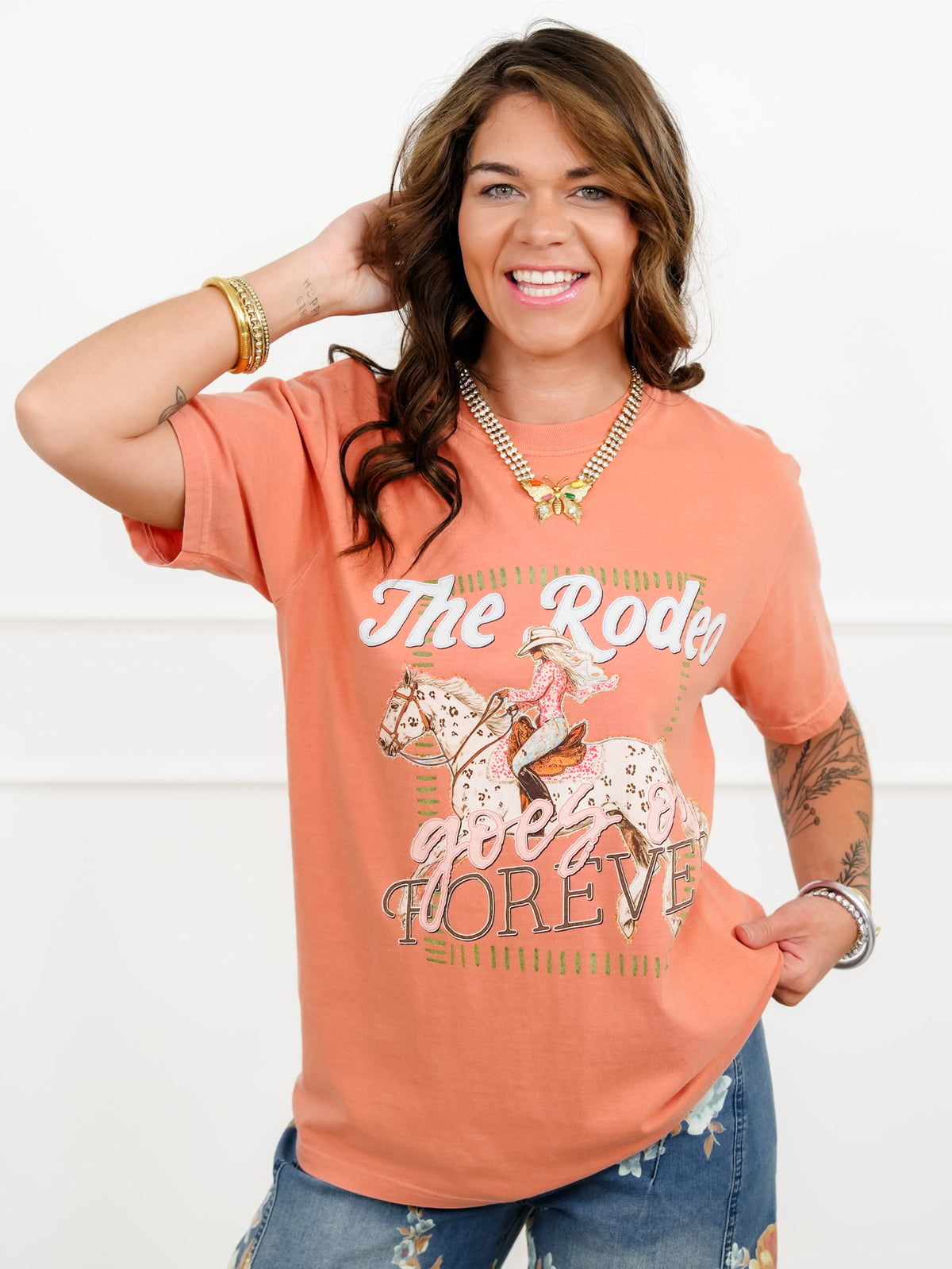 Plus/Reg Short Sleeve The Rodeo Forever Western Graphic Tee - Freckled Poppy