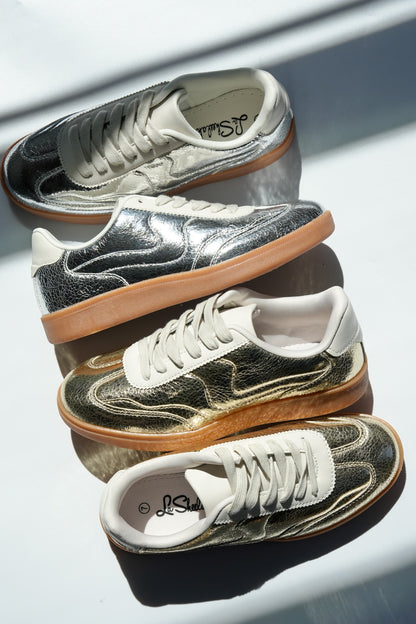 Metallic Cracked Vegan Leather Low Top Sneaker - Freckled Poppy