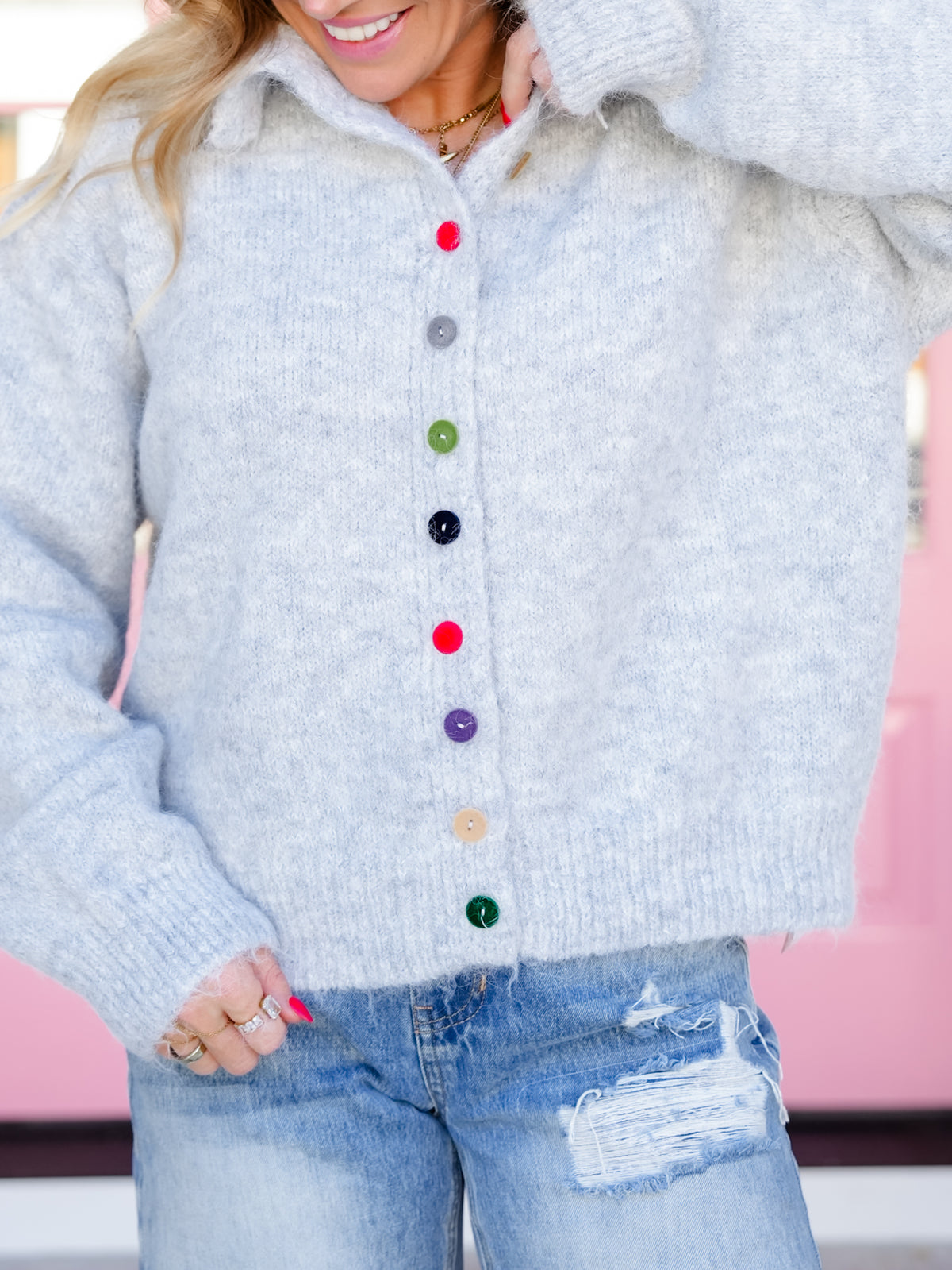 POL Long Sleeve High Neck Button Down Cardigan