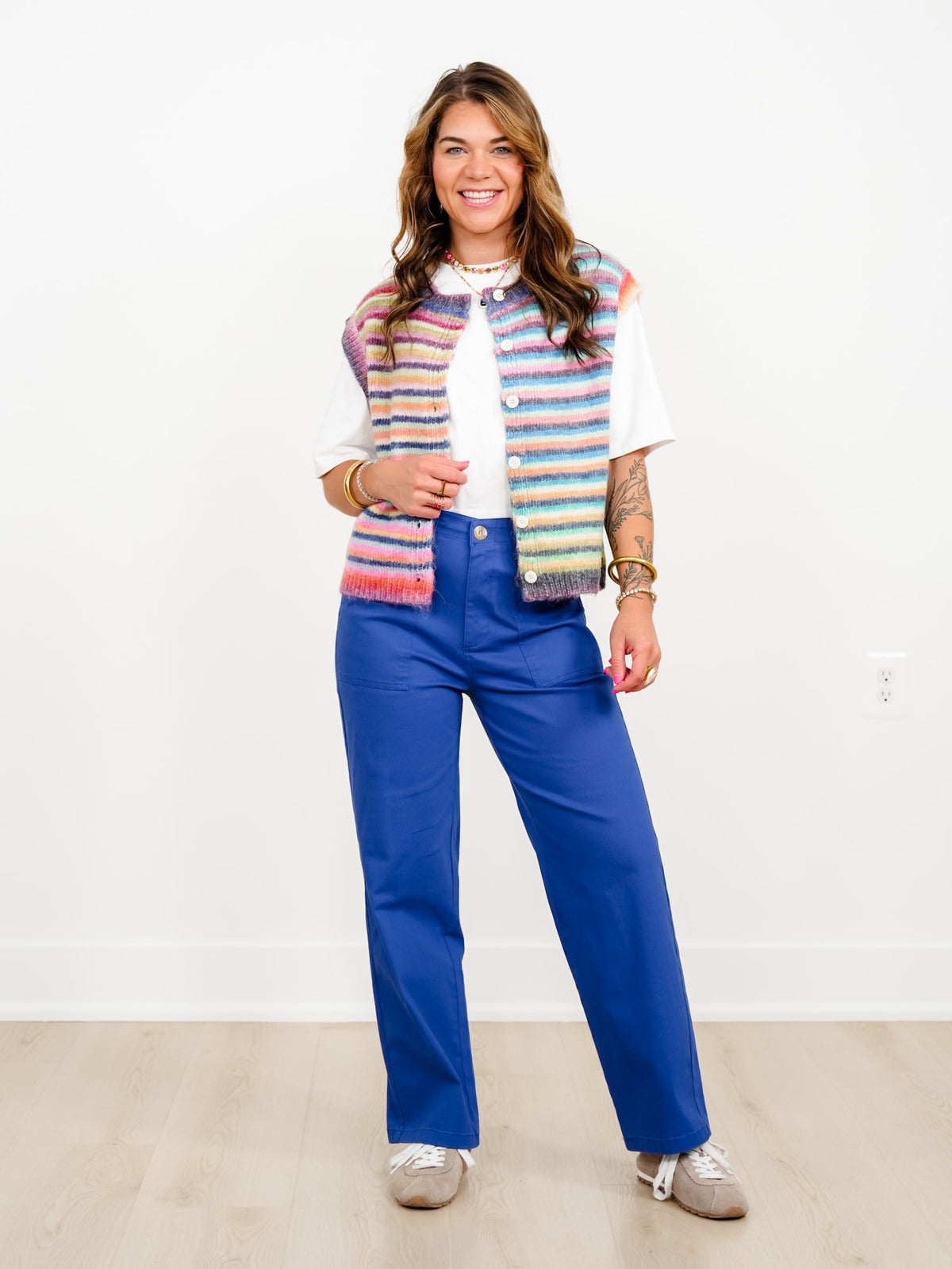 Royal Blue Straight Leg Pants with Patch Pockets - Freckled Poppy