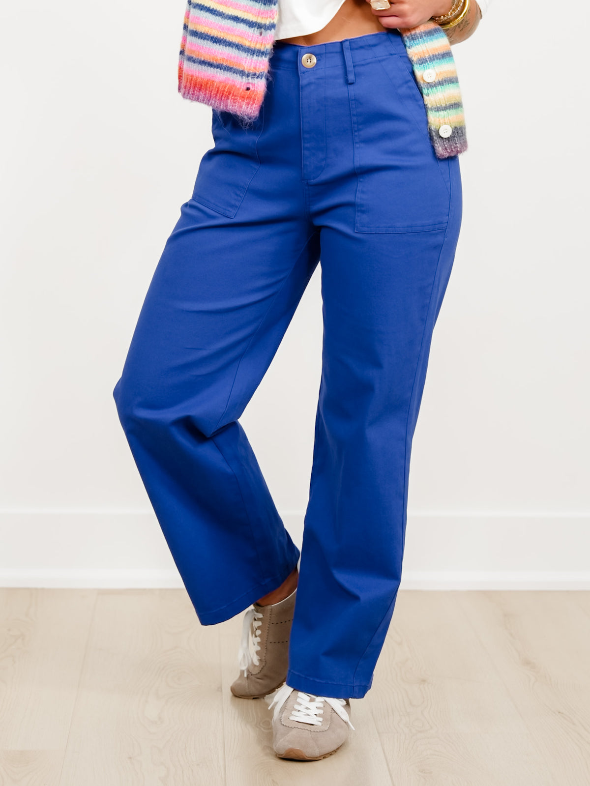Royal Blue Straight Leg Pants with Patch Pockets - Freckled Poppy