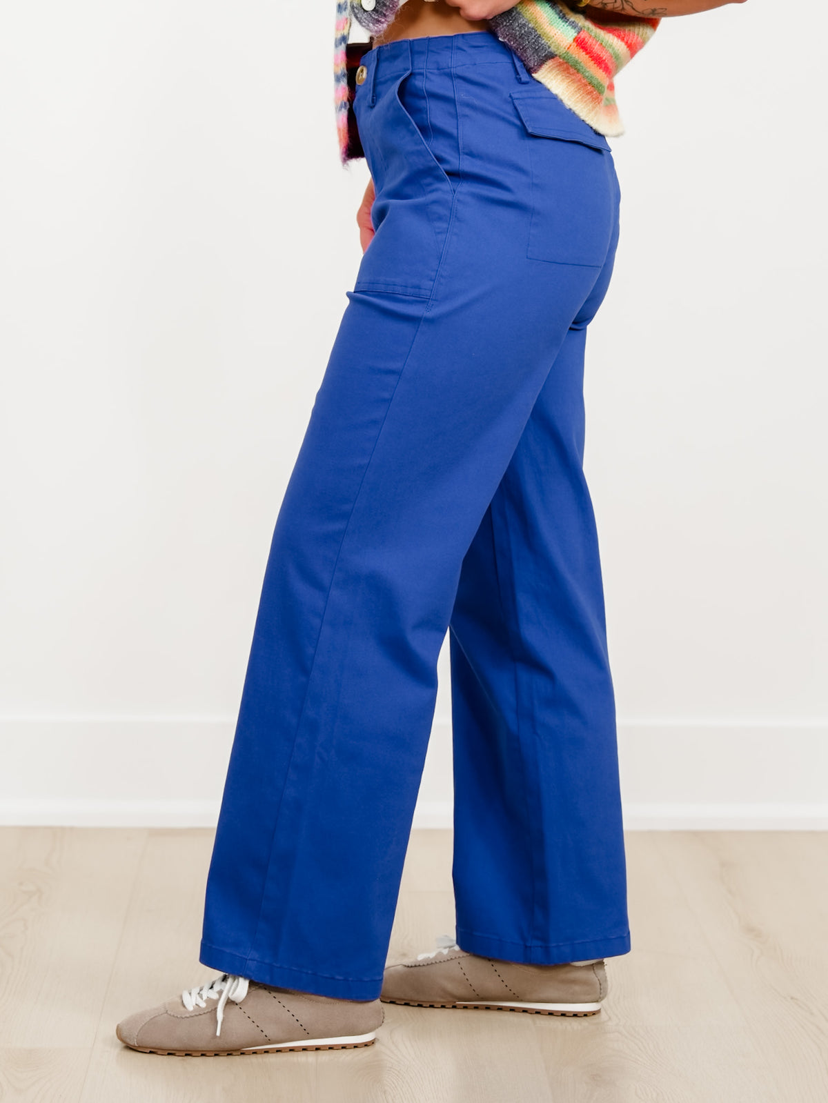 Royal Blue Straight Leg Pants with Patch Pockets - Freckled Poppy