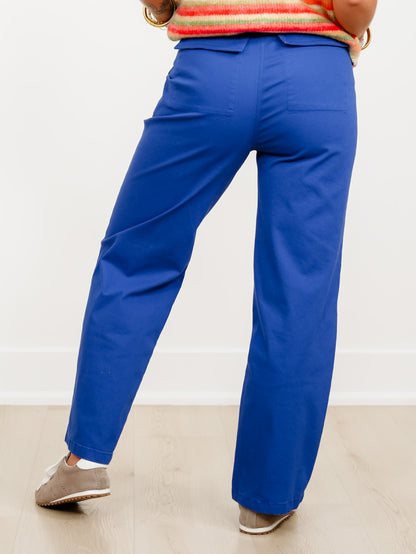 Royal Blue Straight Leg Pants with Patch Pockets - Freckled Poppy