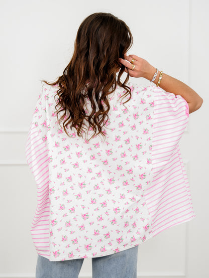 Floral and Stripe Print Short Sleeve Top - Freckled Poppy