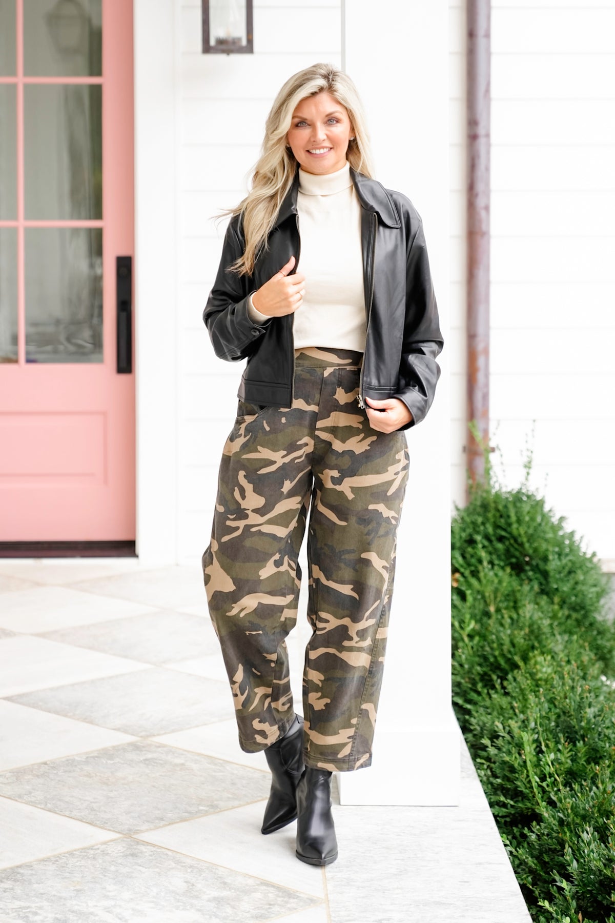 Elastic Waist Camouflage Barrel Pants - Freckled Poppy
