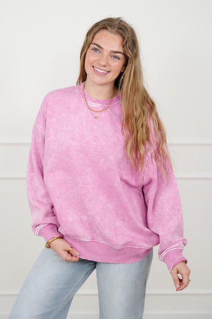 Door Buster! Zenana Acid Wash Oversized Fleece Pullover - Freckled Poppy