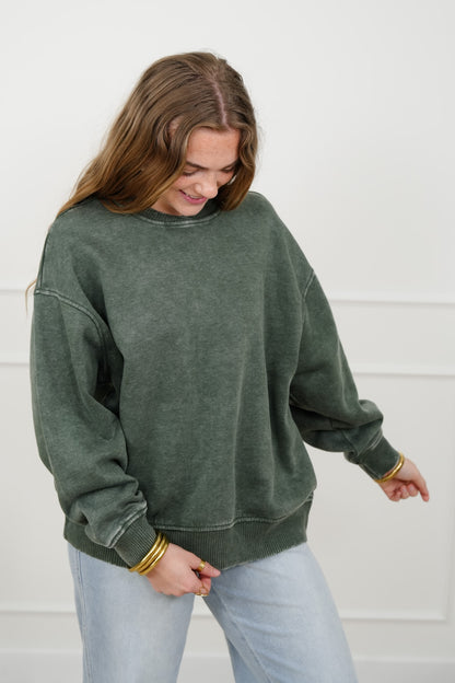 Door Buster! Zenana Acid Wash Oversized Fleece Pullover - Freckled Poppy