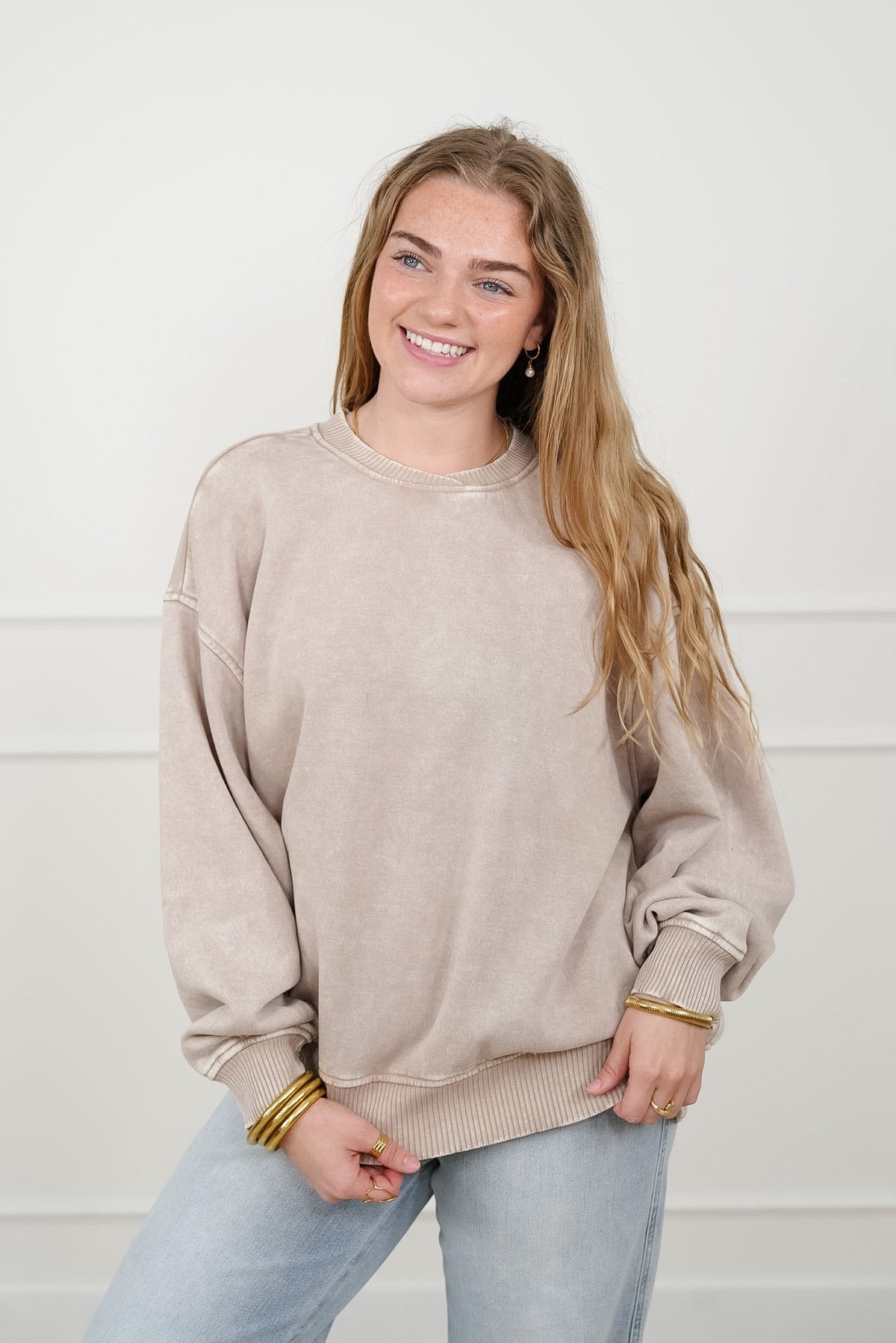 Door Buster! Zenana Acid Wash Oversized Fleece Pullover - Freckled Poppy