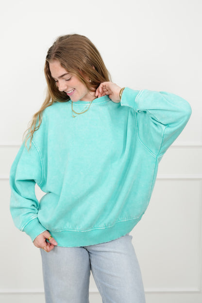 Door Buster! Zenana Acid Wash Oversized Fleece Pullover - Freckled Poppy