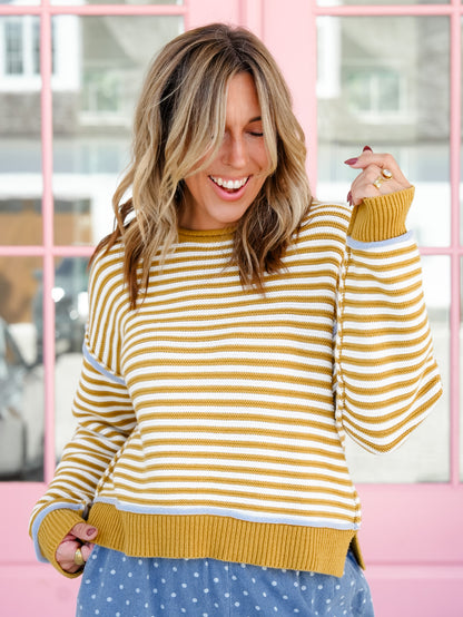 Textured Stripe Long Sleeve Pullover Top
