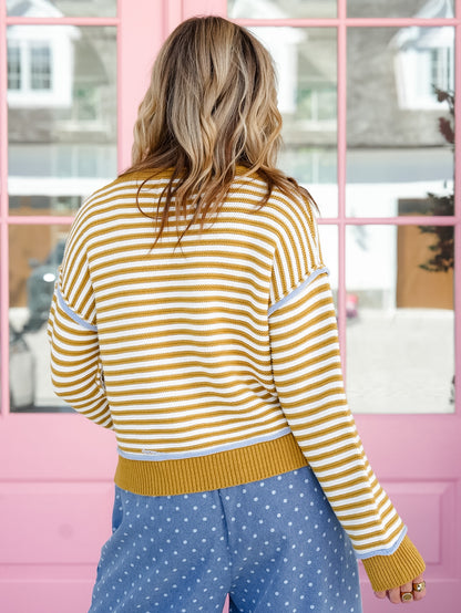 Textured Stripe Long Sleeve Pullover Top
