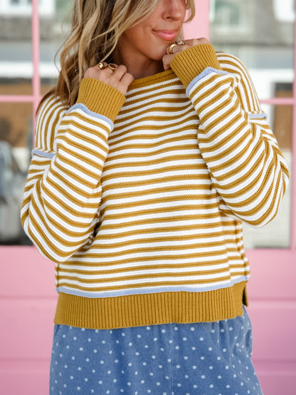 Textured Stripe Long Sleeve Pullover Top