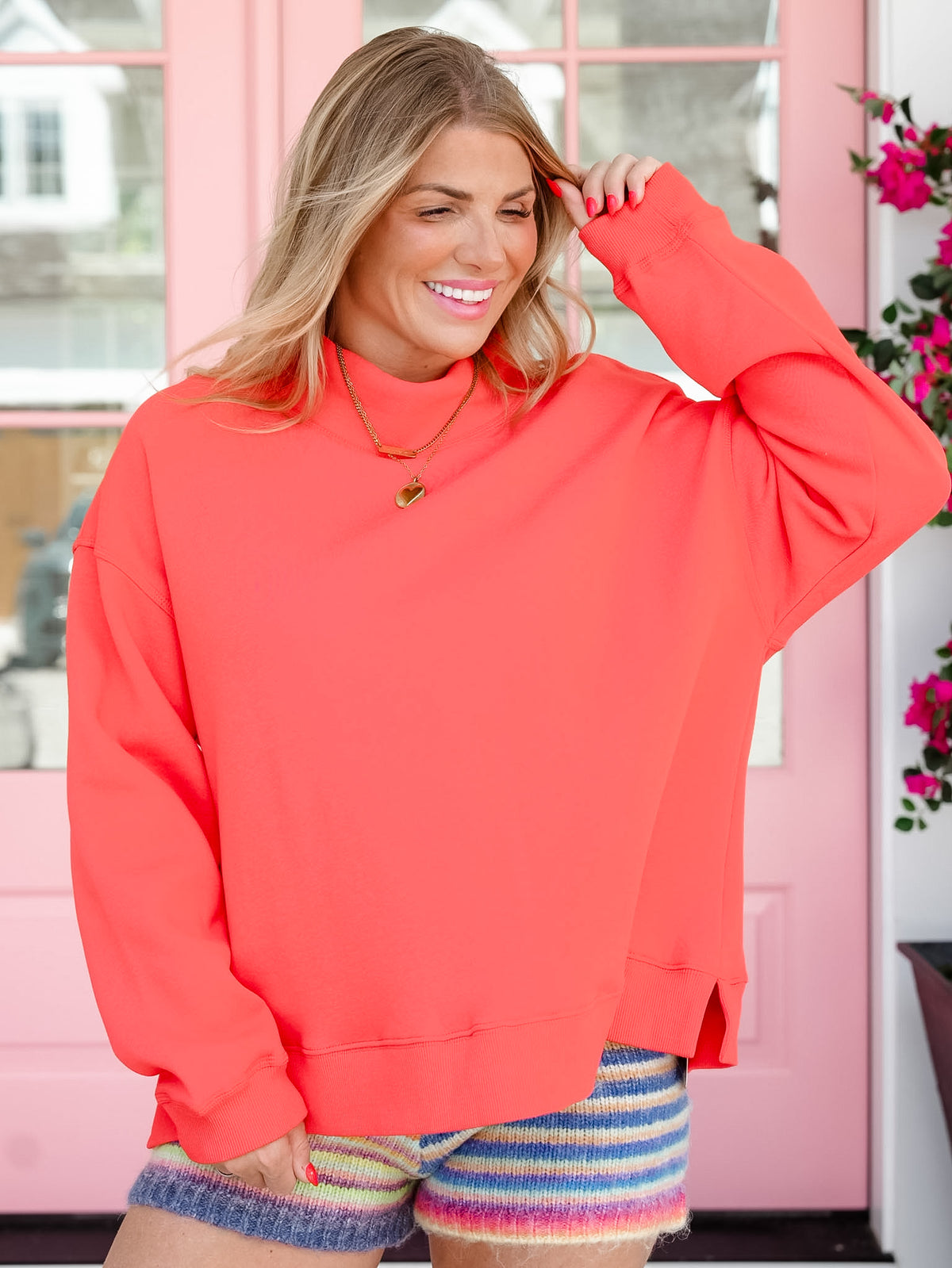 Solid Long Sleeve Mock Neck Sweatshirt - Freckled Poppy