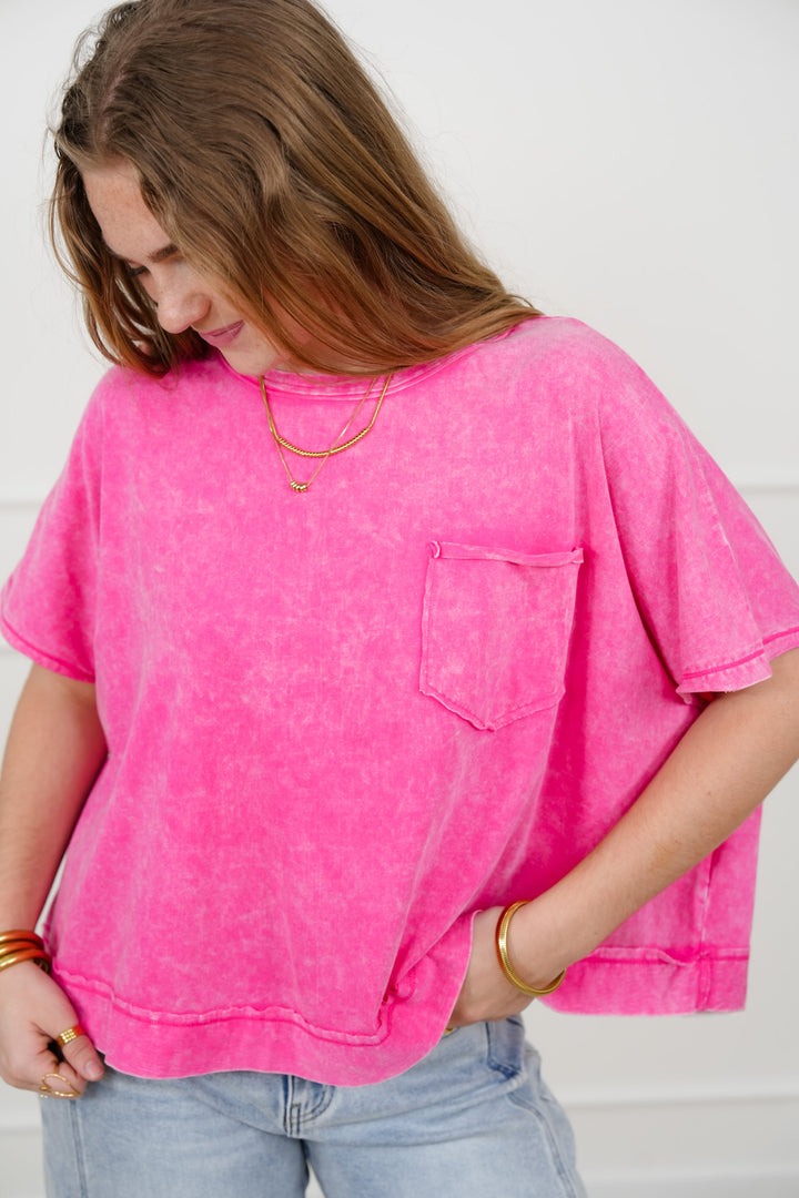 Door Buster! Zenana Acid Washed Oversized Top - Freckled Poppy