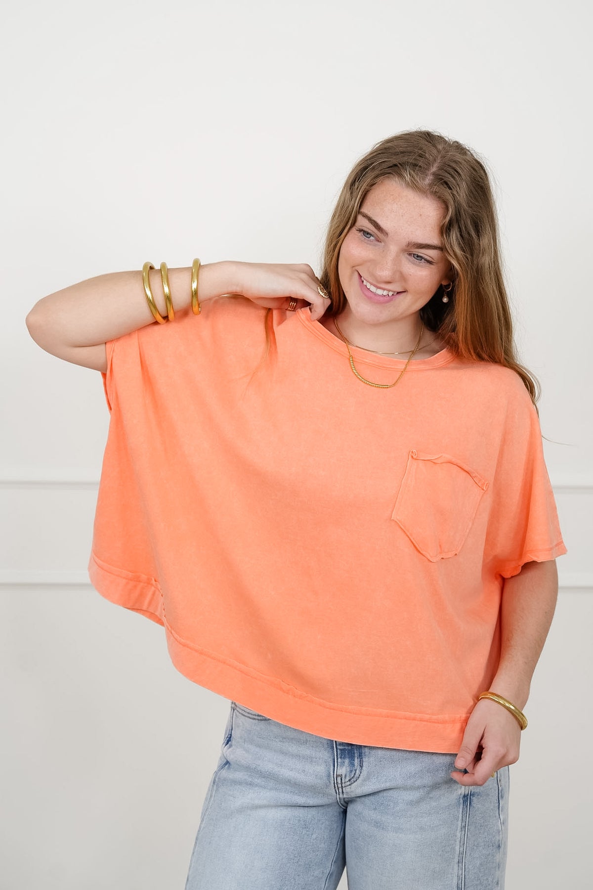 Door Buster! Zenana Acid Washed Oversized Top - Freckled Poppy