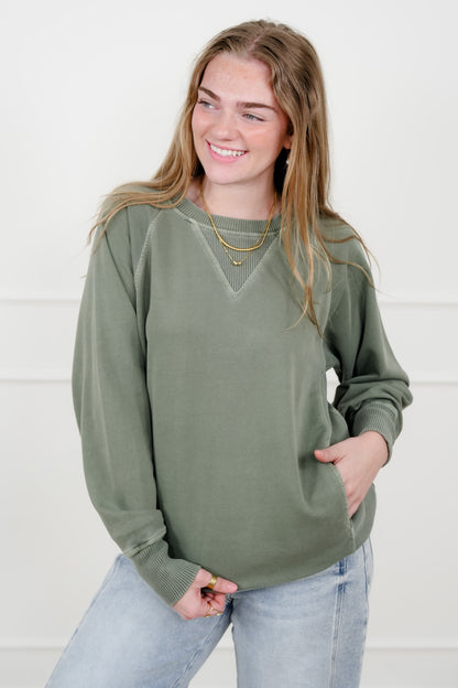 Door Buster! Zenana Pigment Dyed French Terry Pullover with Pockets - Freckled Poppy